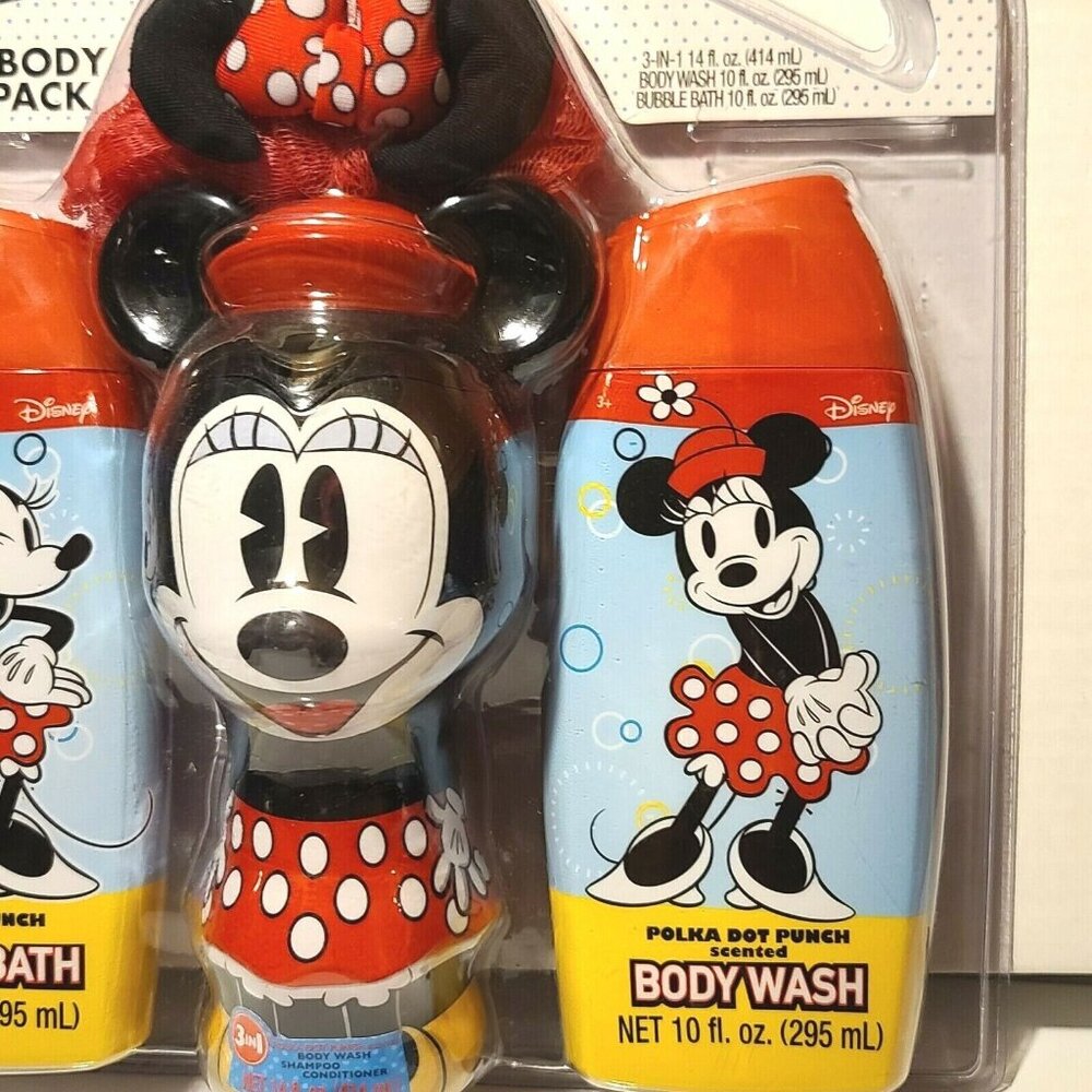 Disney Minnie Mouse 3 Pc Bath & Body Pack Wash, Bubble Bath, 3 in 1 Pouf NEW - Picture 3 of 6